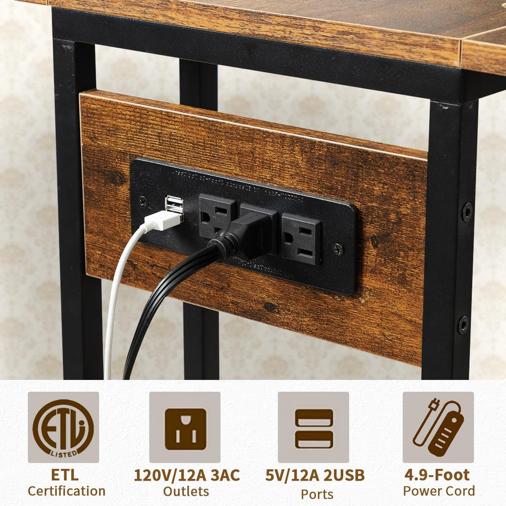 Hadulcet C Shaped End Table with Charging Station & Foldable Tabletop, Fo...