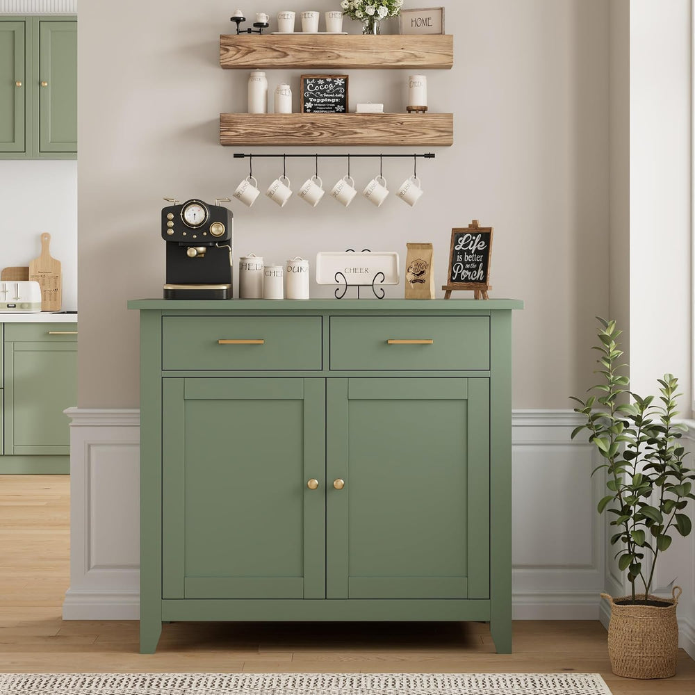 HORSTORS Farmhouse Kitchen Storage Cabinet, Small Buffet, Coffee Bar, Green