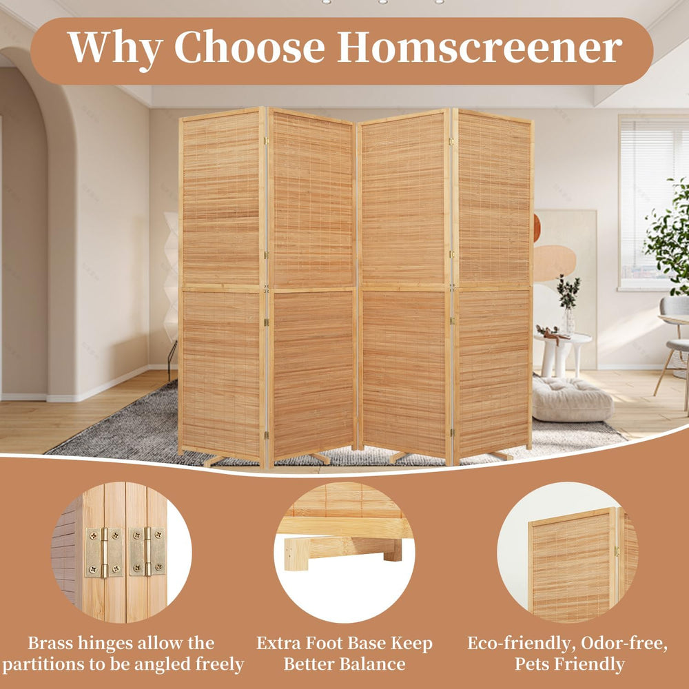 Room Divider Folding Privacy Screens,Hand-Made Natural Bamboo Room Dividers