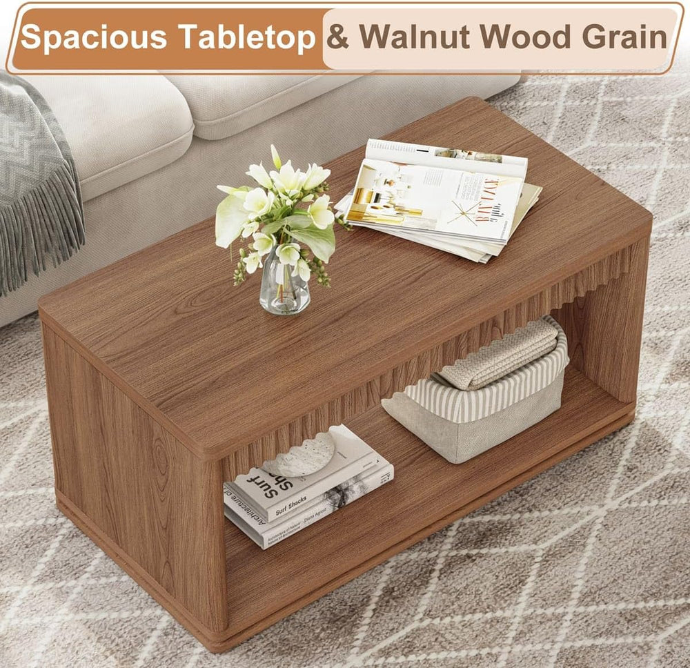 FATORRI Coffee Table and TV Stand Bundle for Living Room, Walnut TV Console E...