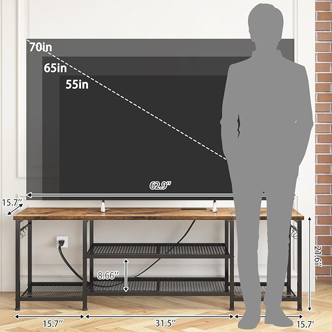 YGEOMER TV Stand for Up to 75 Inch TVs, Entertainment Center with Power Outle...