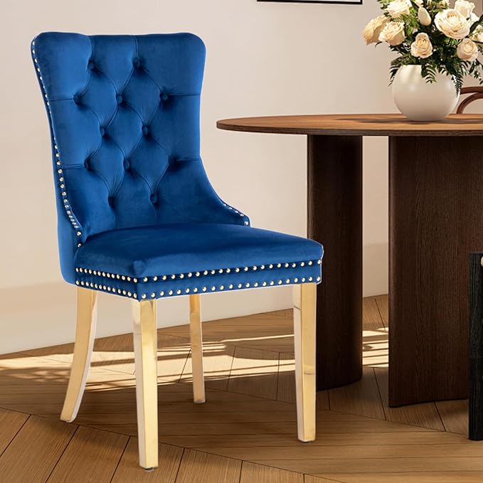 Velvet Upholstered Dining Chairs Set of 4, Modern Style Kitchen Side Chairs w...