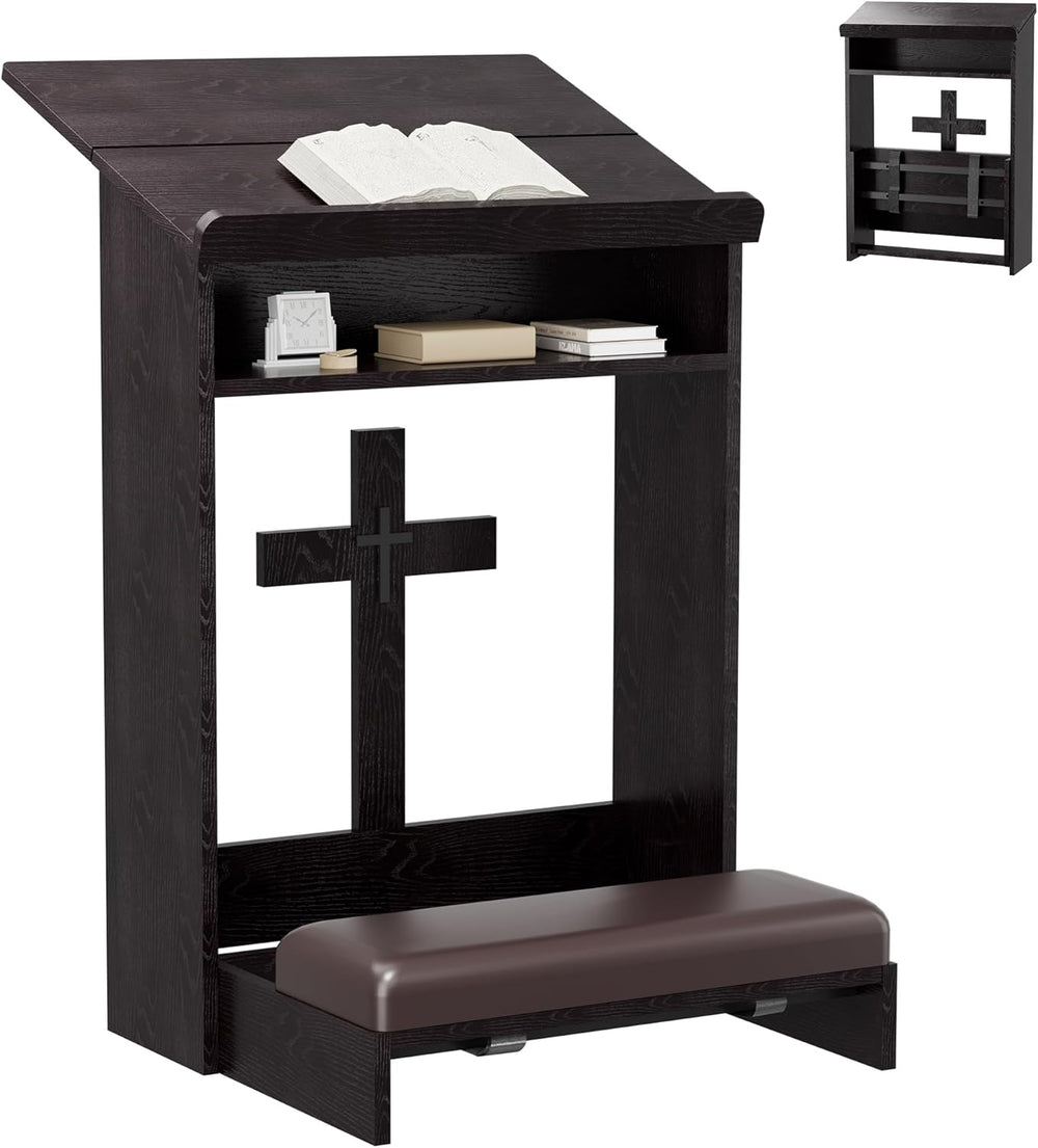 Foldable Prayer Kneeler, Wooden Prayer Bench with Storage Shelf, Cushion Pad,...