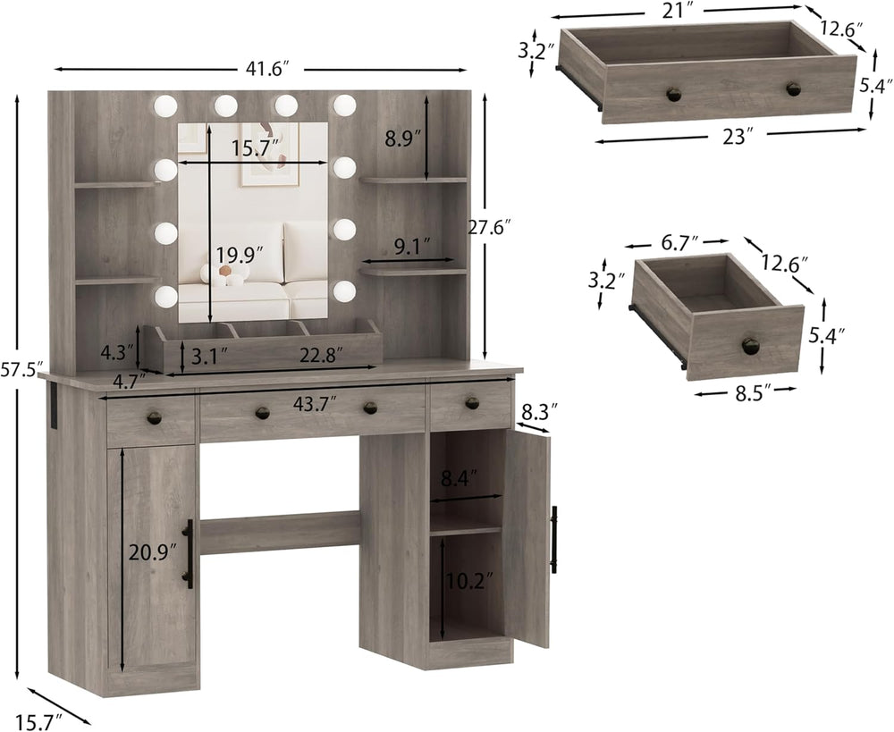 HUANLEGO Vanity Desk with Mirror and Lights, Makeup Vanity with Mirror and LE...