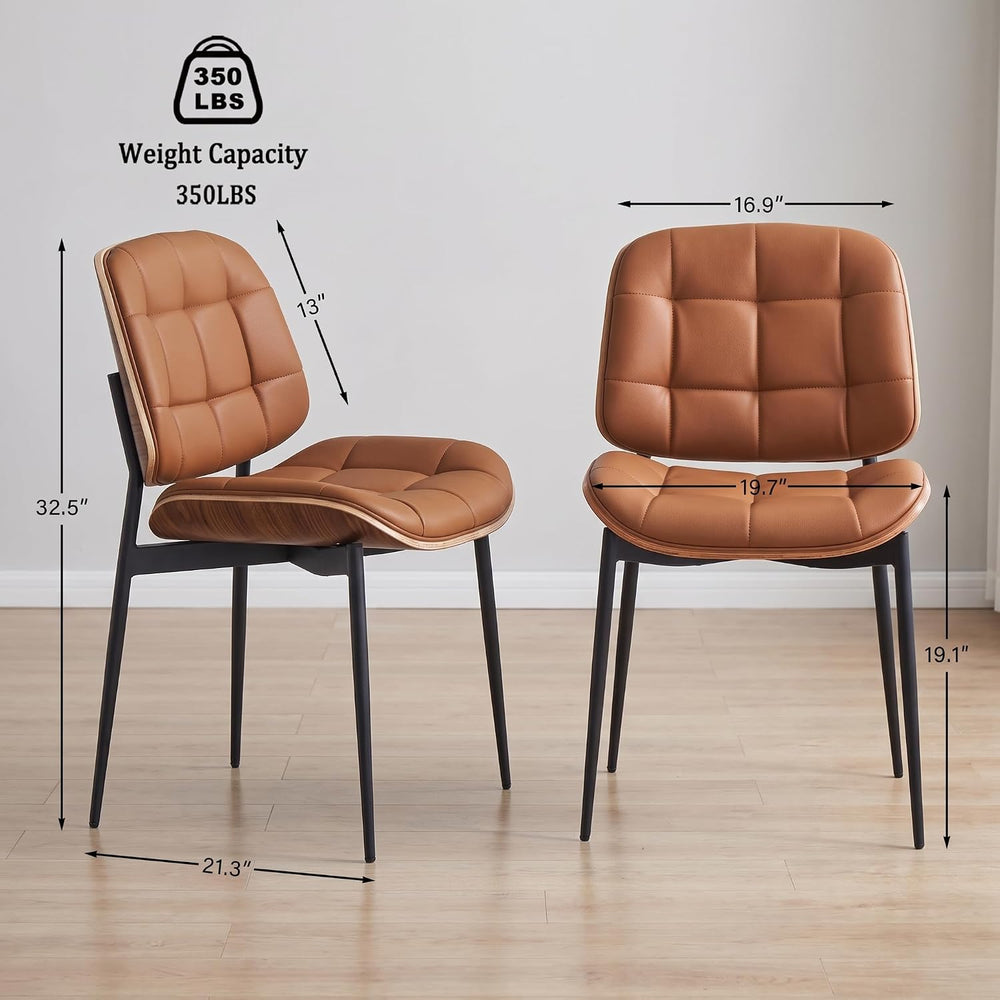GrandNoor Mid Century Modern Dining Chairs with Walnut Grain Back, Brown Faux...