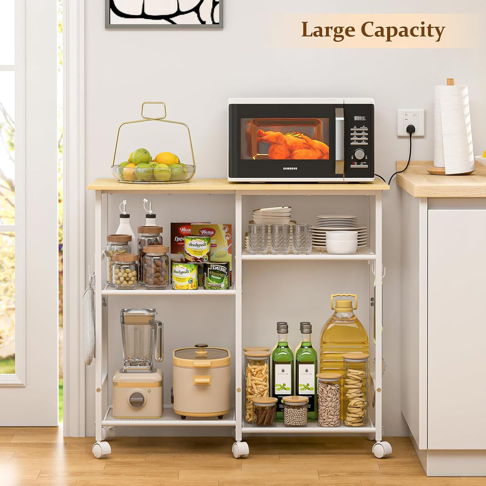 ThreeHio Kitchen Island cart with Storage, Mobile Kitchen Cart with 4 Hooks a...