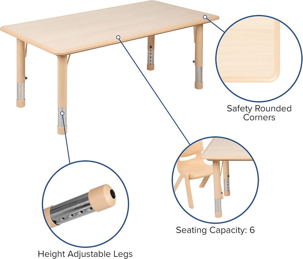 EMMA + OLIVER Natural 47.25x23.5 Activity Table Set with 6 Chairs | Plastic T...