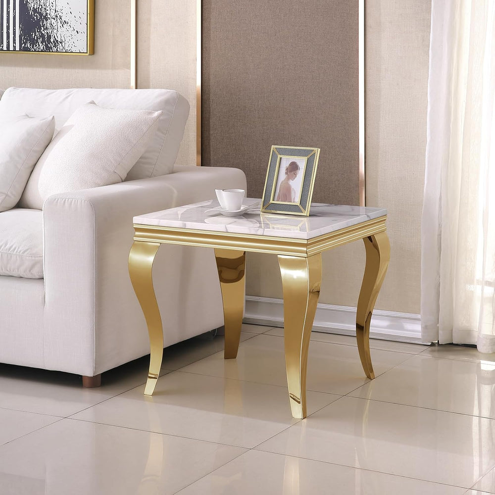 3 Piece Living Room Table Set, White Marble Coffee Table Set of 3, Modern Cof...