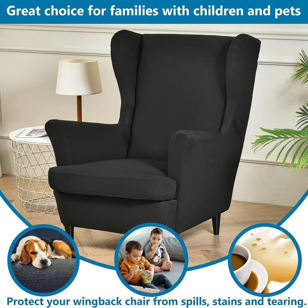 HZDHCLH Black Wingback Chair Slipcovers 2 Piece,Stretch Spandex Black Wing Ch...