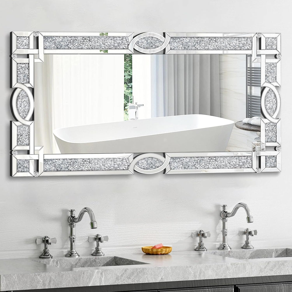 Crushed Diamond Mirrors for Wall Decor, 48''x24'' Rectangle S...