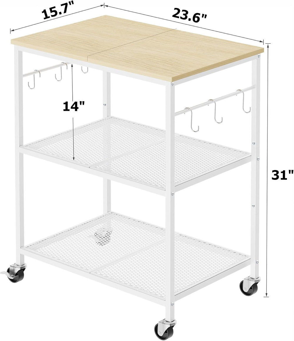 Homleke 3-Tier Rolling Kitchen Microwave Cart, Utility Cart | with Lockable W...