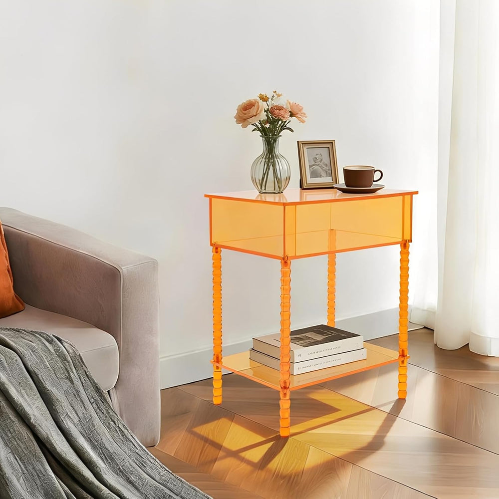 Acrylic Side Table, End Table with Storage, Nightstand for Living Room Bedroo...