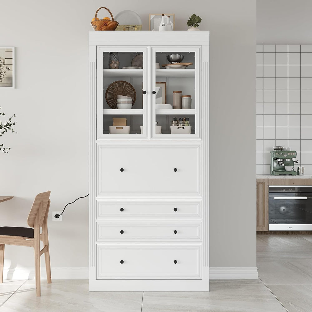 Merax Kitchen Pantry Cabinet, 78” White Wooden Pantries Storage Cabinet with ...