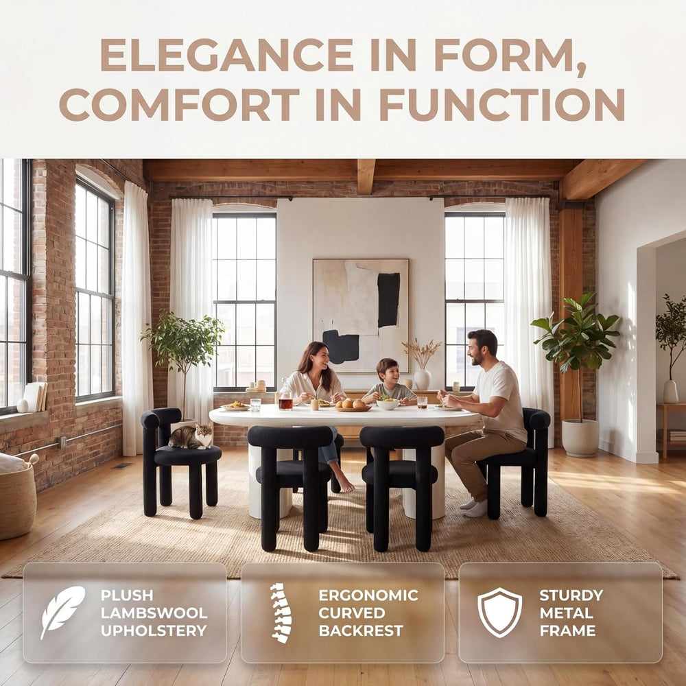DUOMAY Modern Black Boucle Dining Chairs Set of 4, Sherpa Upholstered Kitchen...