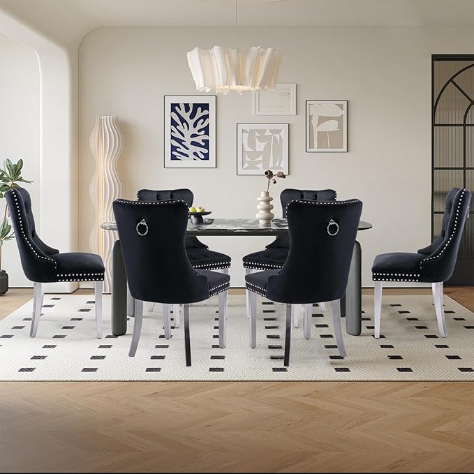 Velvet Upholstered Dining Chairs Set of 8, Modern Style Kitchen Side Chairs w...