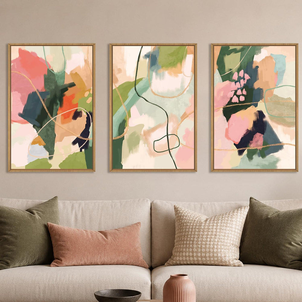 DRACIT Colorful Abstract Framed Canvas Wall Art Set,Modern Multicolor Pastel ...