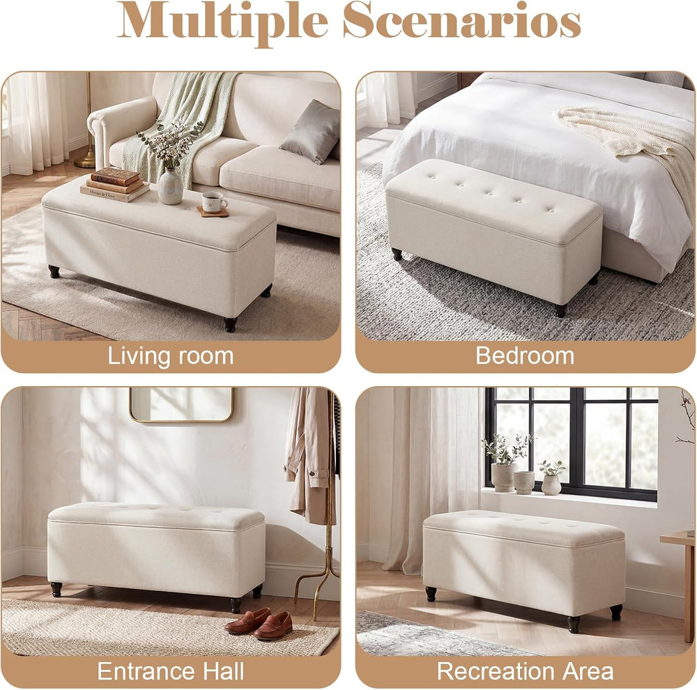 Homebeez 41" Linen Storage Ottoman Bench with Button Tufted Top & Wo...