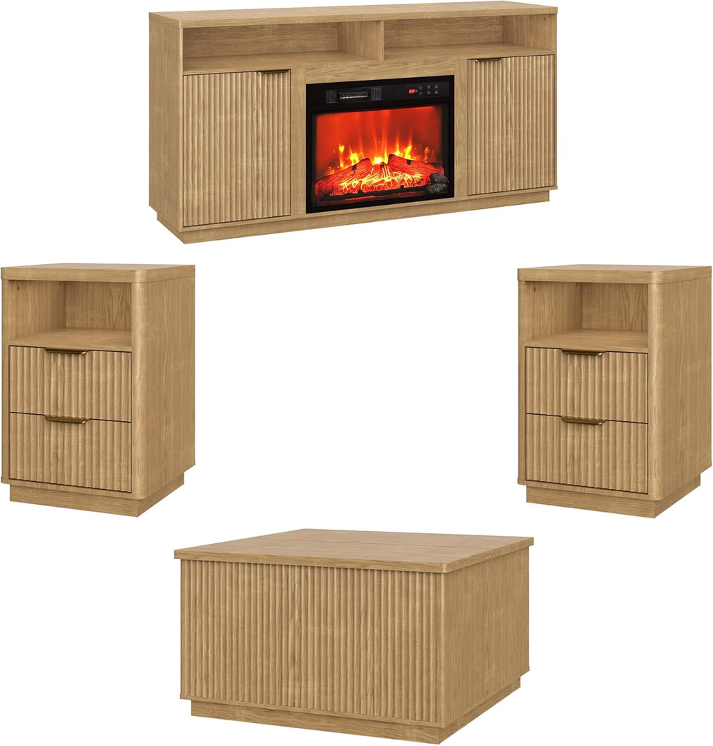 4-Piece Fluted Living Room Set Includes 31.5" Fluted Lift Top Coffee Tab...