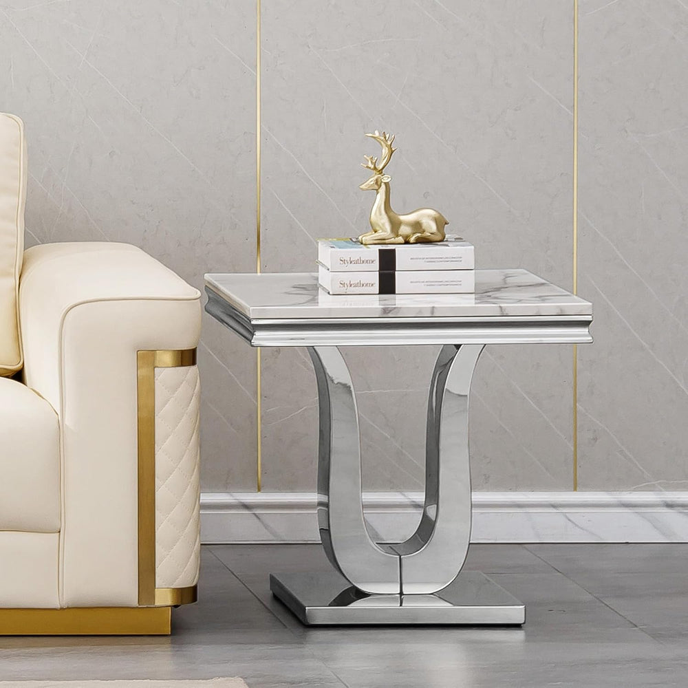 Modern Elegant 2-Piece Living Room Table Set with Faux Marble Top | Includes ...