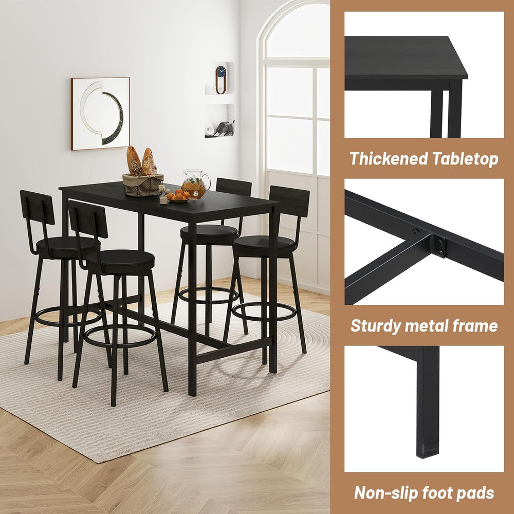 Zevemomo 5-Piece Dining Table Set, Bar Table Set for 4, Kitchen Table and Cha...