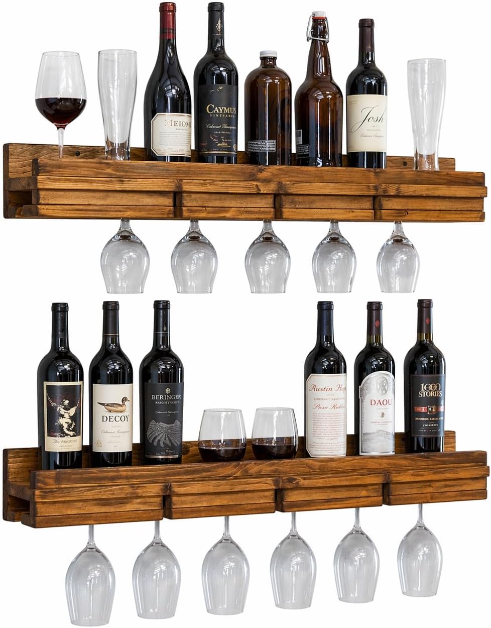 Wall Mounted Wine Rack 36" Set of 2, Solid Wood Stemware Shelves, Golden...