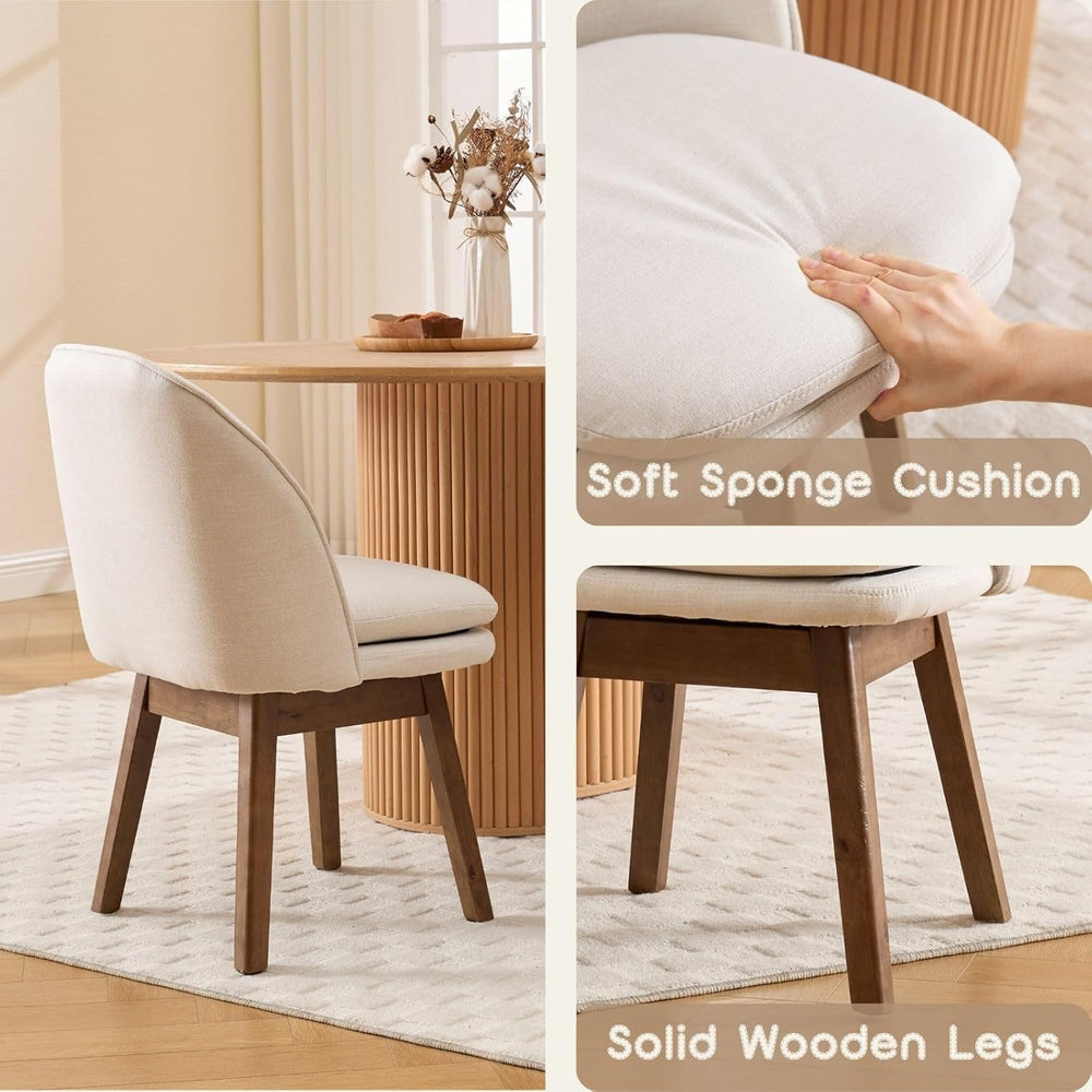 ROCITY Swivel Dining Chairs Set of 2, Beige Linen Kitchen Chairs with Solid W...