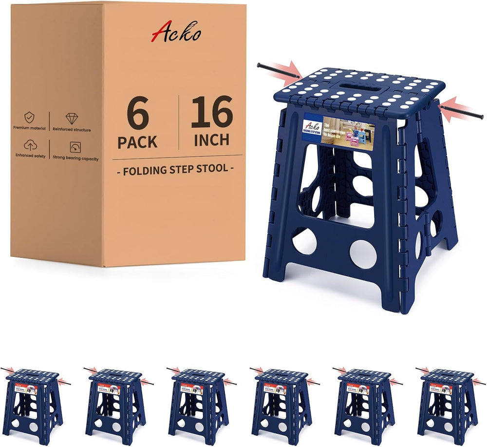 ACKO 16" 6 Pack Folding Step Stool, Safety Lock, Holds 400 lbs, Royal Blue