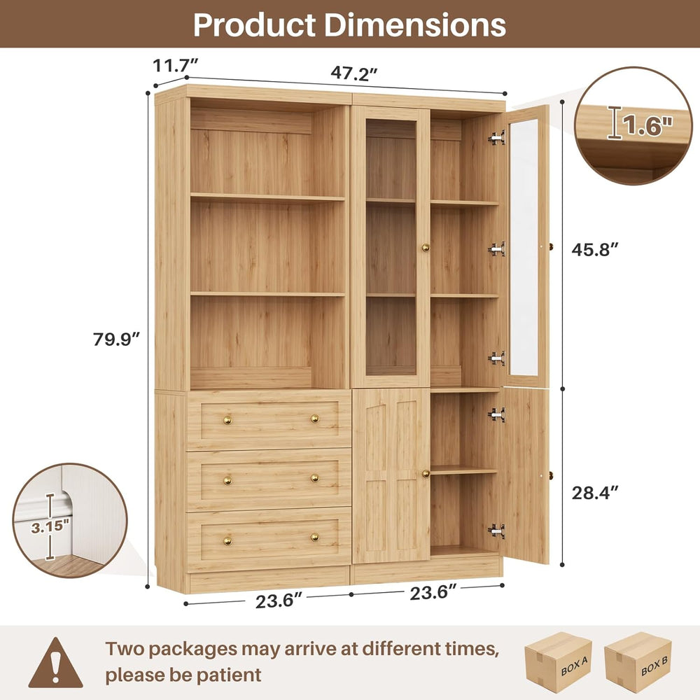 Cyclysio Farmhouse Kitchen Pantry Cabinets - 80" Tall Wood Kitchen Stora...