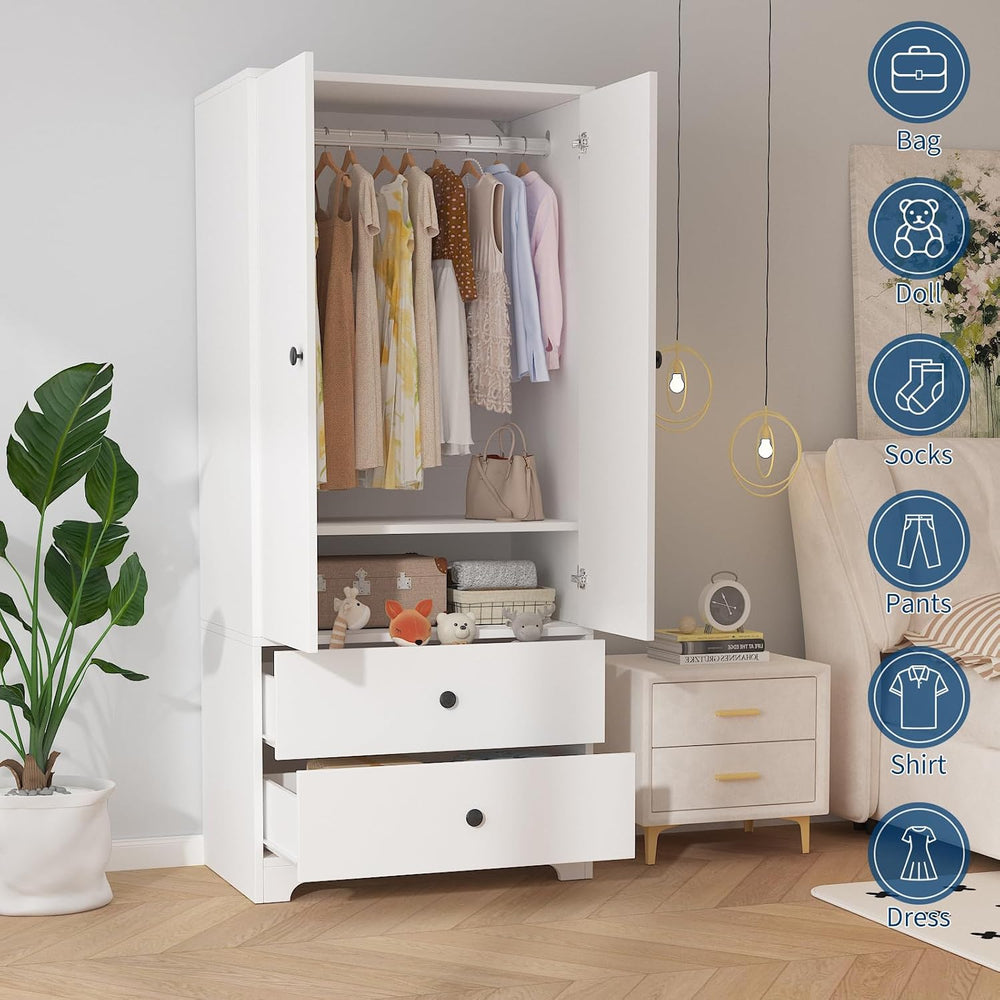 Garvee 71" Armoire Wardrobe Closet, Modern Wooden Bedroom Armoire with 2...
