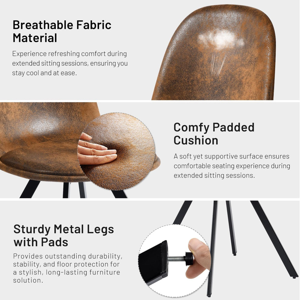 FurnitureR Set of 4 Swivel Suede Dining Chairs, Armless Mid-Back Upholstered ...