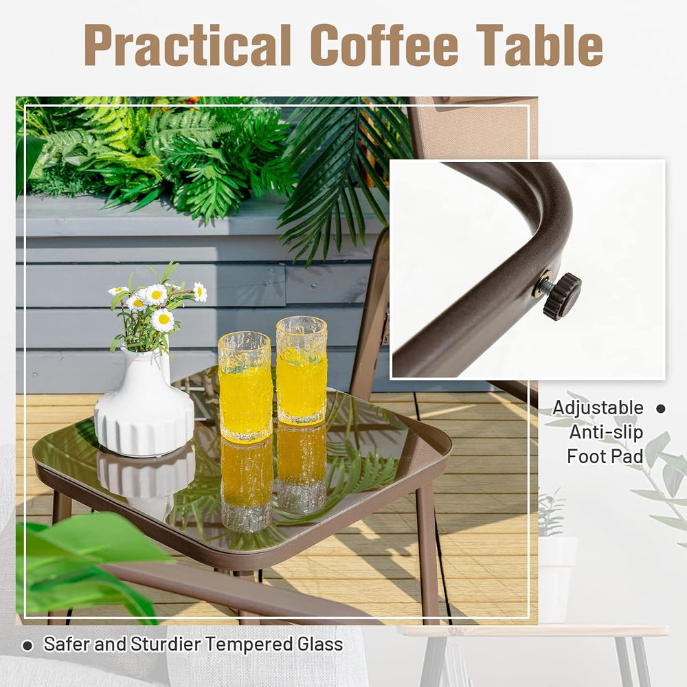 Tangkula Outdoor Bistro Set, 3 Pieces Patio Recliner Stackable Chairs with Ad...