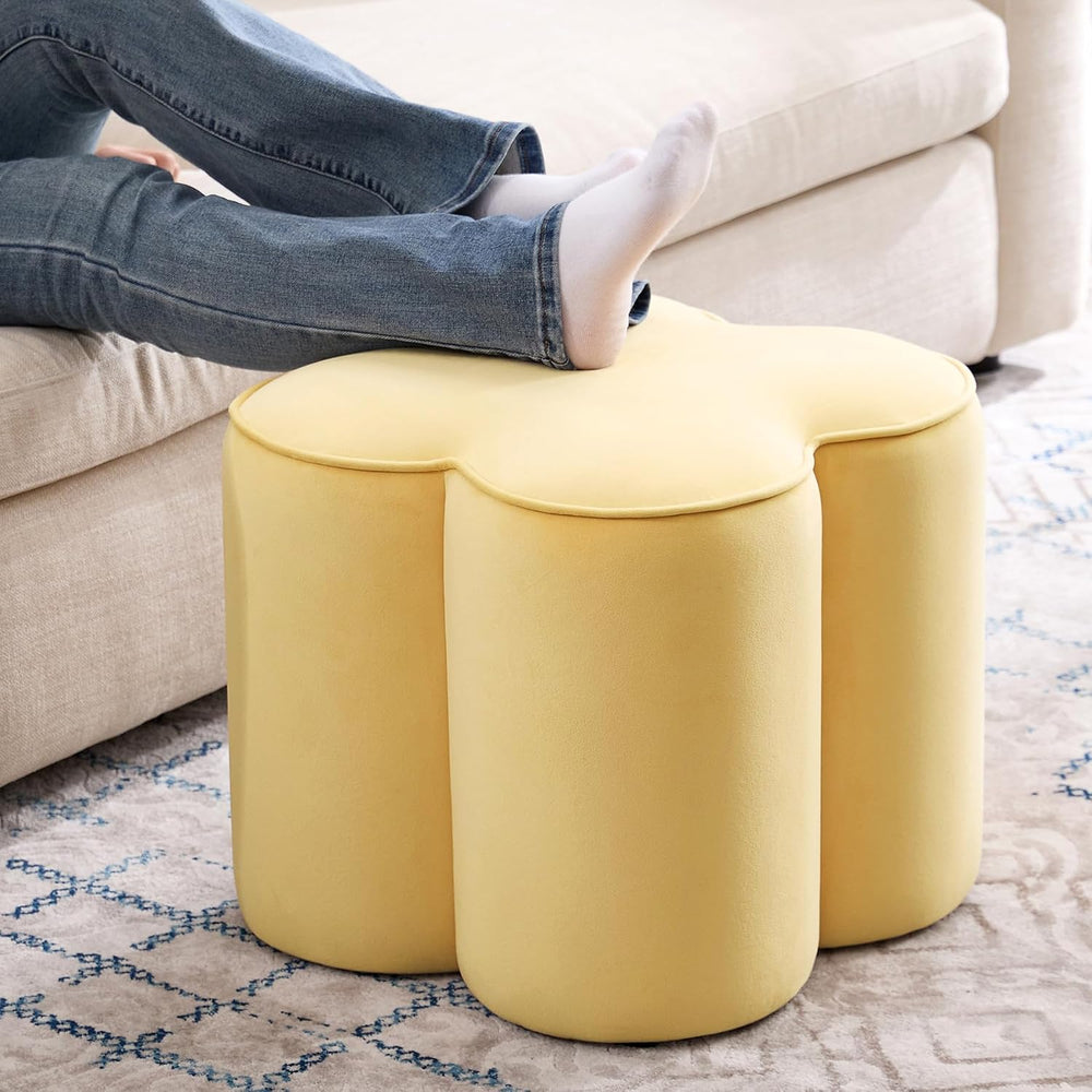 Yellow Velvet Ottoman, Small Vanity Stool, Modern Ottoman Stool, Footrest for...