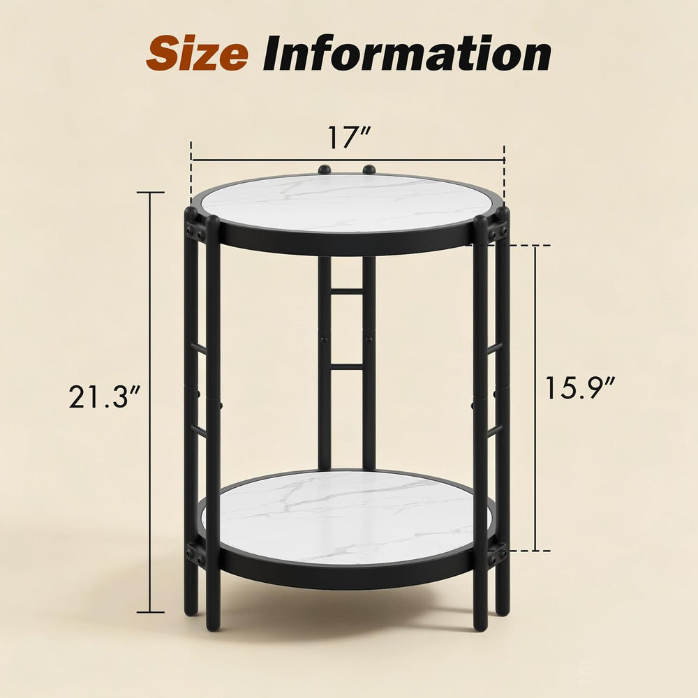 Alunaune Industrial End Table, 2-Tier Round Side Table, Small Modern Storage ...