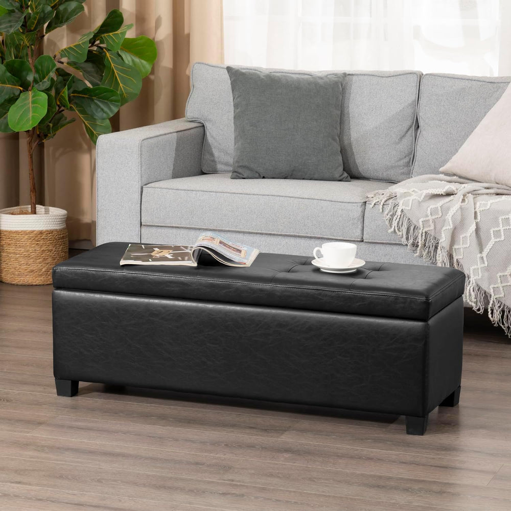 Asense Storage Ottoman Bench,42 inch Wide Upholstered Faux Leather Rectangula...