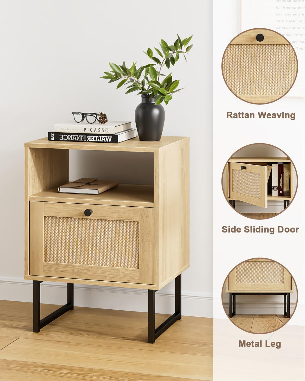 Masupu Extra Large Rattan Nightstand,Modern Boho Farmhouse Wood Bedside Table...