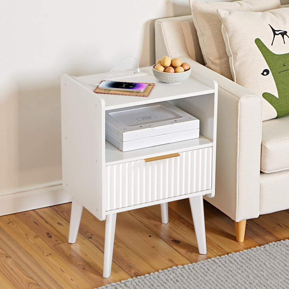MAHANCRIS Nightstand with Charging Station and Modern Bedside Table Bundle, W...