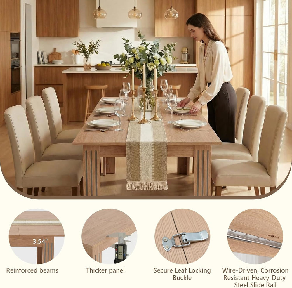 Expandable Dining Table for 4-10 People, 54 to 85 Inch Rectangular Kitchen Ta...