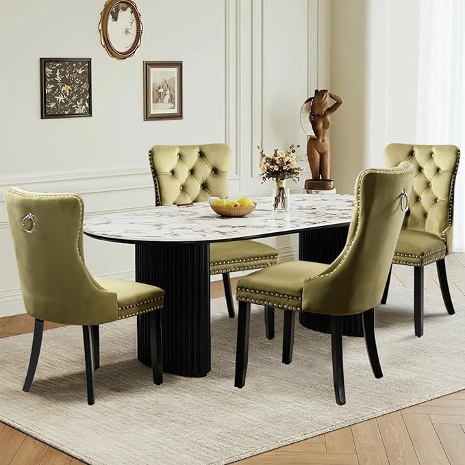 Velvet Upholstered Dining Chairs Set of 8, Modern Style Kitchen Side Chairs w...