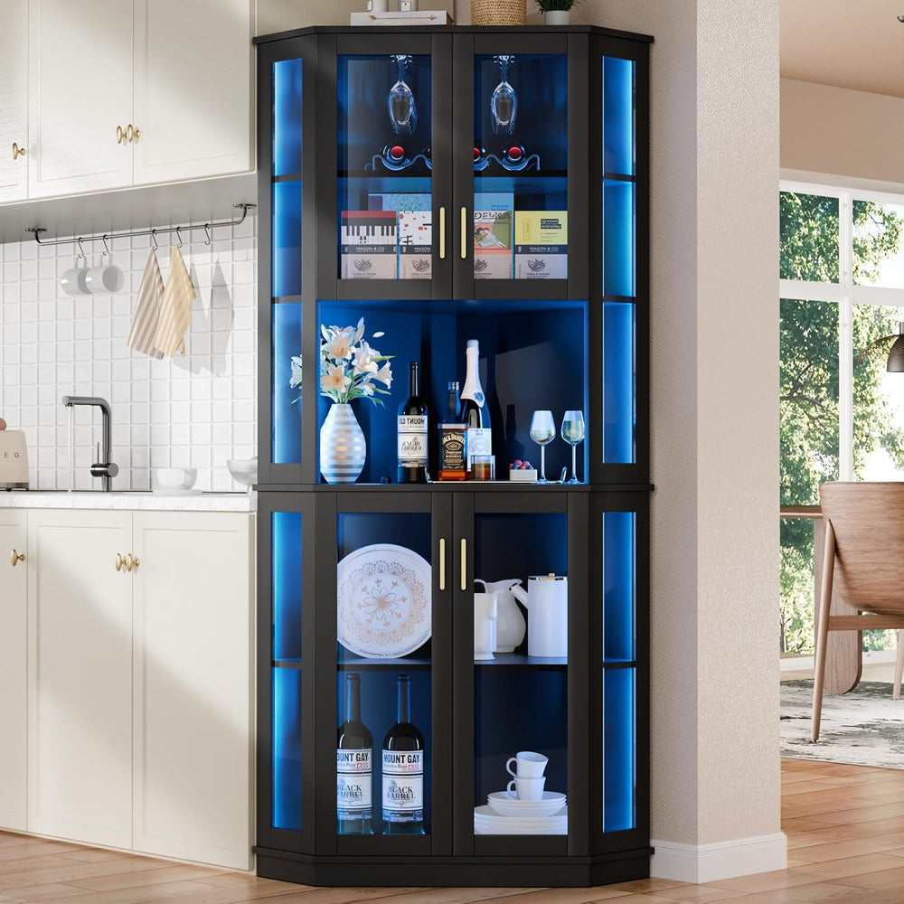 71'' Corner Wine Bar Cabinet,5-Tier Tall Home Liquor Coffee Bar Cabinet