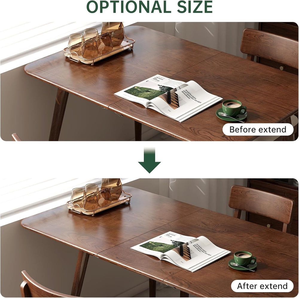 47’’-63’’ 100% Oak Extendable Dining Table, Solid Wood Folding Kitchen Table,...
