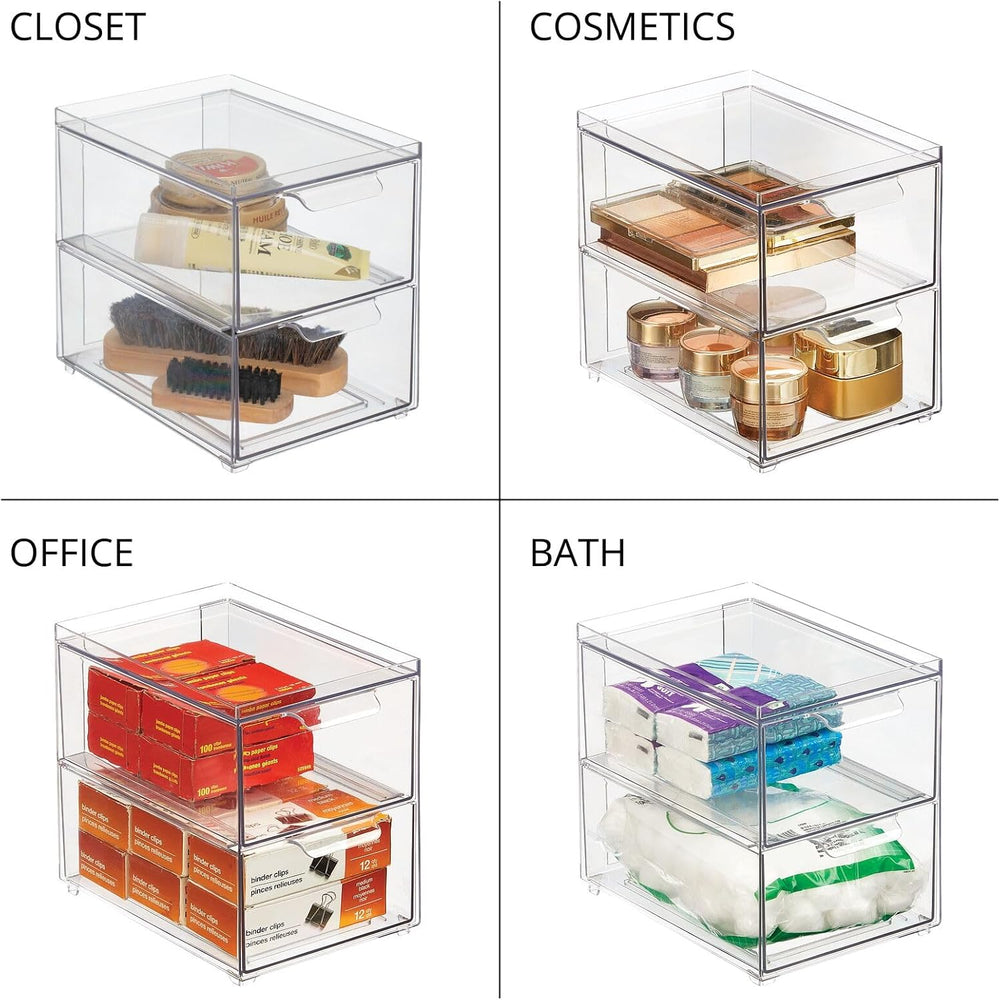 mDesign Stackable Storage Containers Box with 2 Pull-Out Drawers - Stacking P...