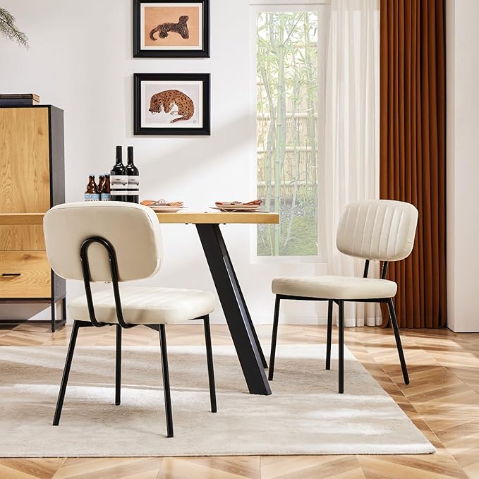 Sweetcrispy Dining Chairs Set of 2, Upholstered Mid Century Modern Kitchen Ac...