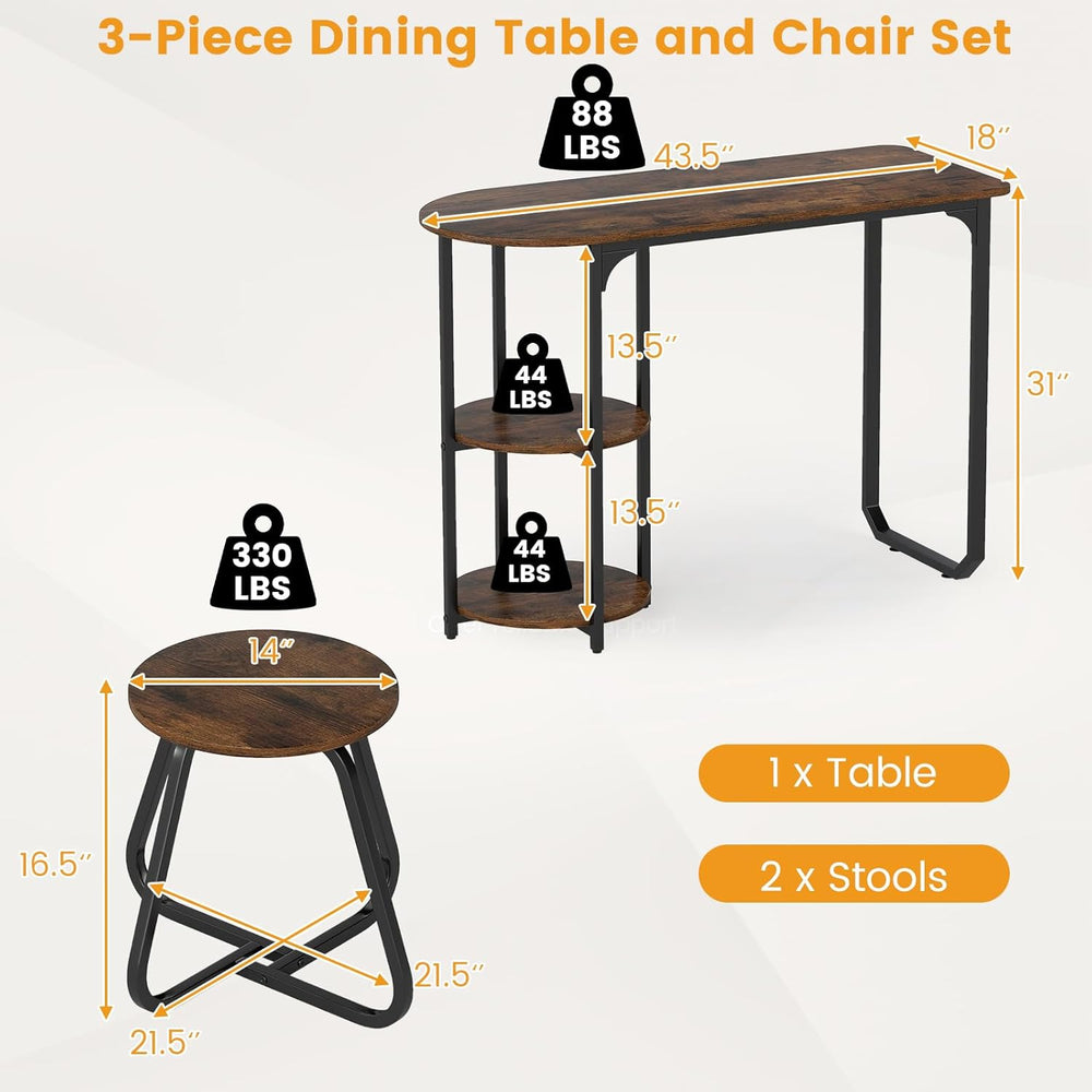 GOFLAME 3-Piece Dining Table Set, Wooden Industrial Kitchen Table and 2 Stool...