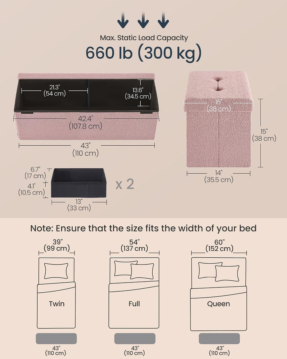 SONGMICS Large Folding Storage Ottoman Bench, 15 x 43 x 15 Inches | Foot Rest...
