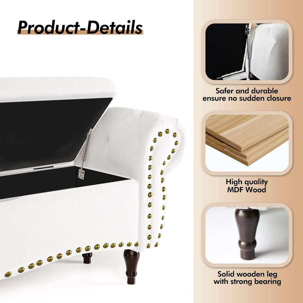 ZZW Storage Ottoman Bench, 51" Upholstered Bench & Ottoman with Safe...
