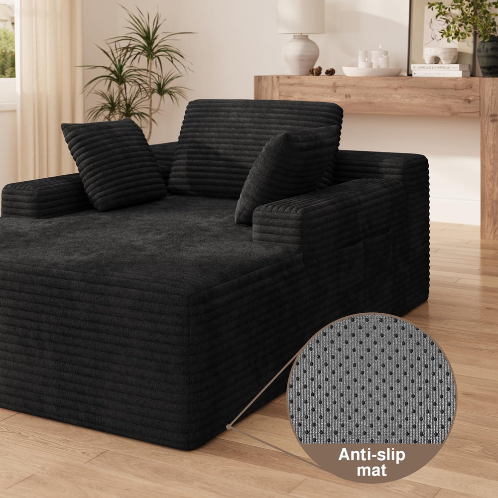 Ahomly 67" Chair, Chaise Lounge Chair Indoor with 3 Pillows, Black | No-...