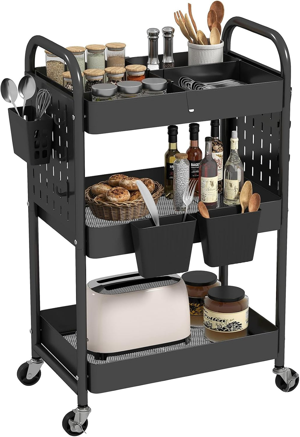 danpinera Craft Cart, Black Rolling Cart with Retractable Dividers & DIY ...