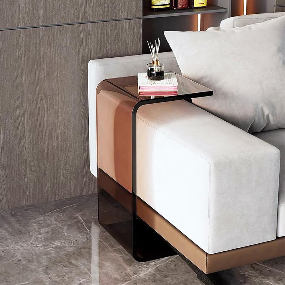 C Shaped Acrylic Side Table,Modern End Table for Sofa,Multipurpose Transparen...