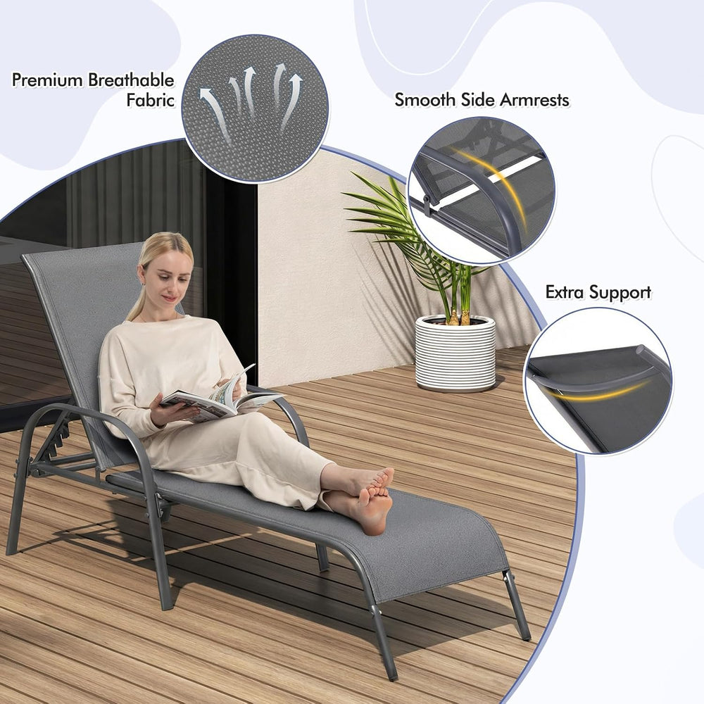 Tangkula Outdoor Lounge Chairs Set of 2, Patio Chaise Lounge with Adjustable ...