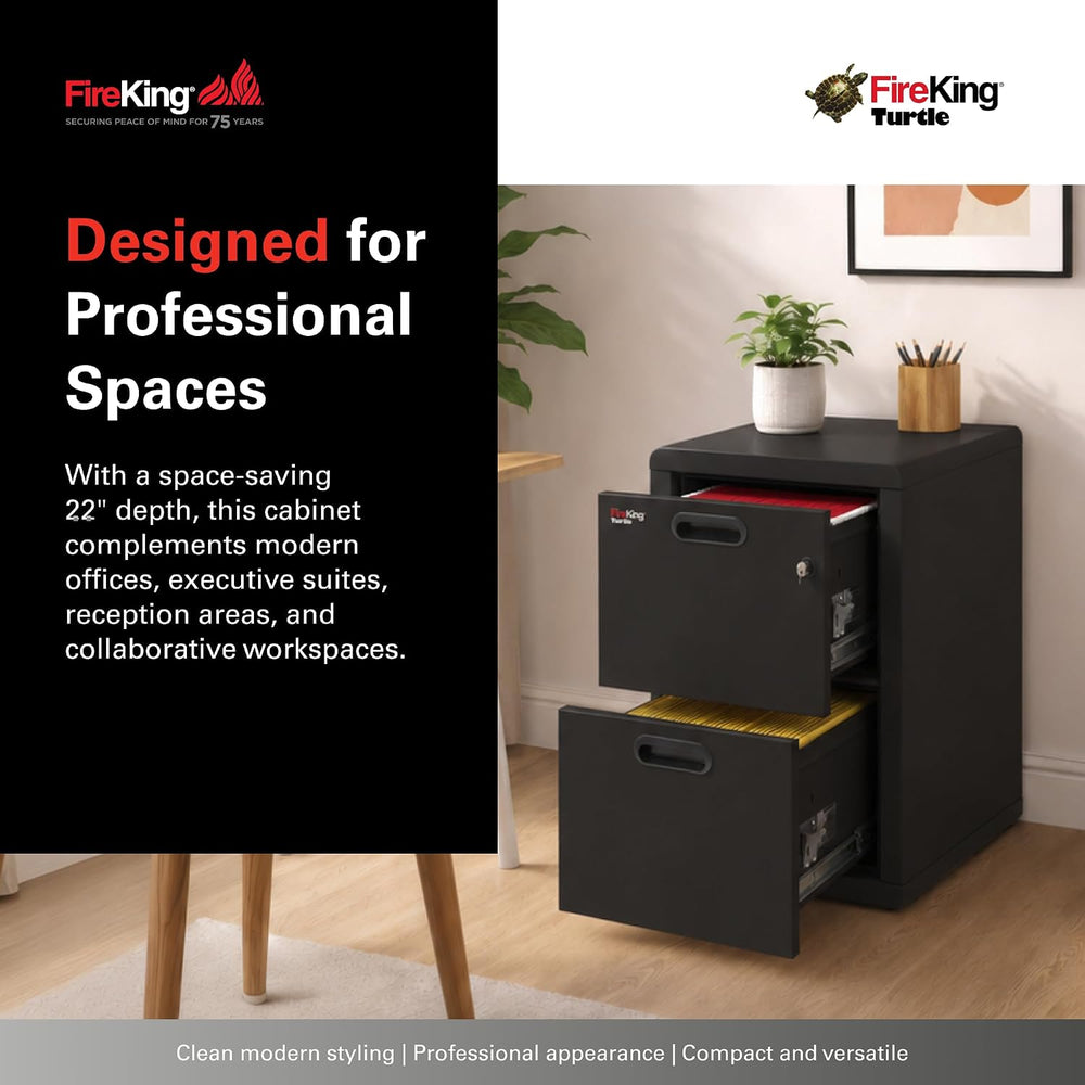 FireKing Turtle Contour 2 Drawer Fire Rated File Cabinet, Black | 1 Hour Fire...
